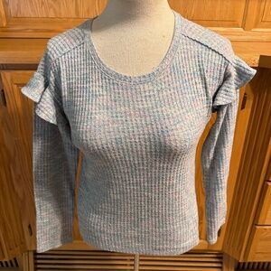 SO Juniors Large (10-12) Blue Sweater Round Neck Fun Sleeves